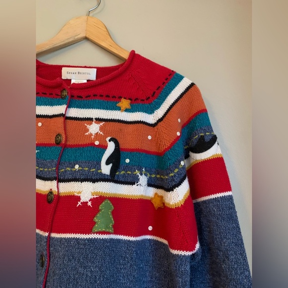 Susan Bristol winter sweater cardigan penguins vintage - Picture 3 of 8